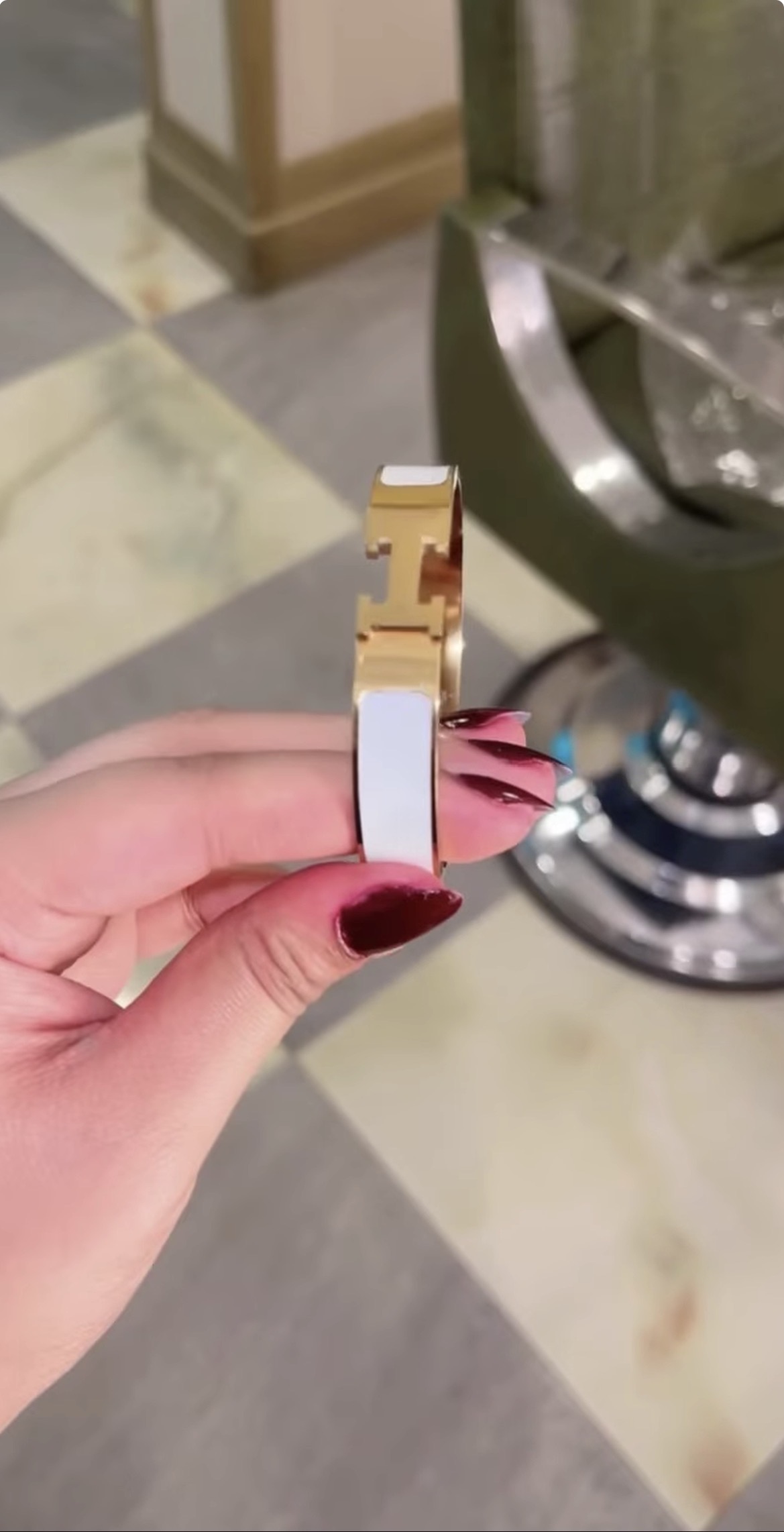 Gold and white enamel clic cuff bracelet